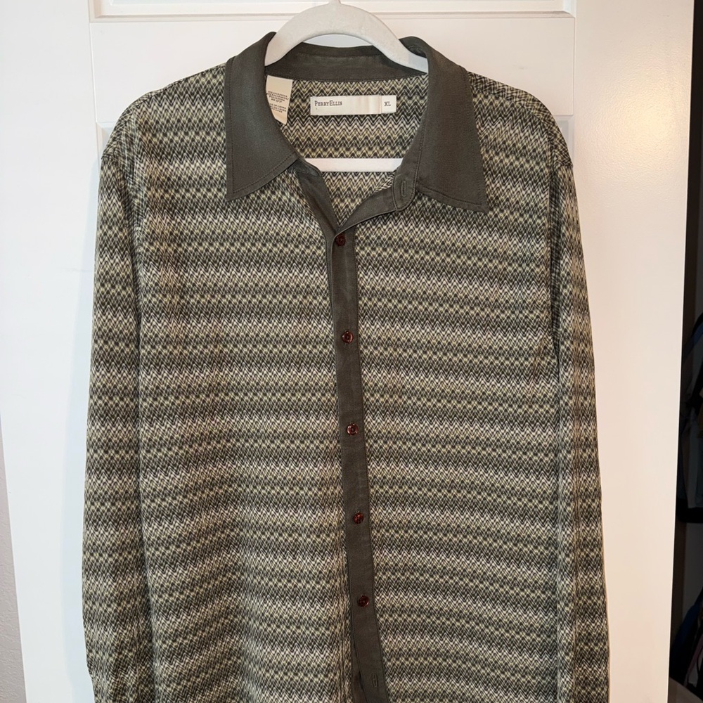 Perry Ellis Olive and Charcoal Checkered Shirt‎ Jacket